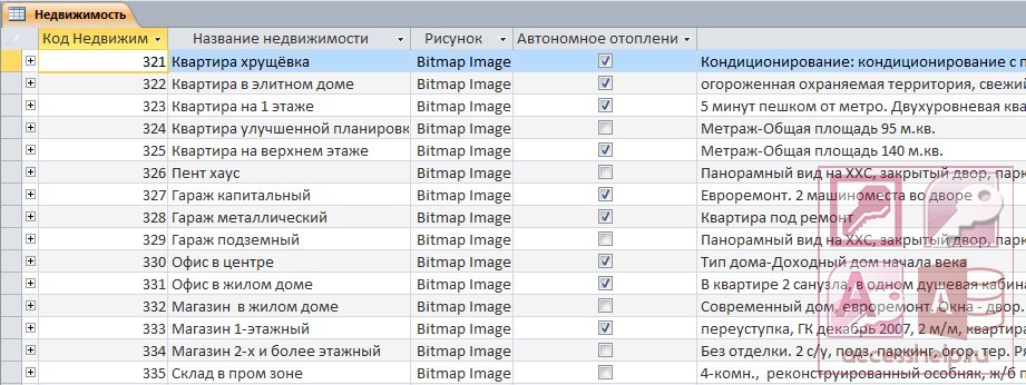 База данных Access Агентство недвижимости