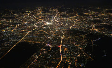 Aerial view of Moscow at night