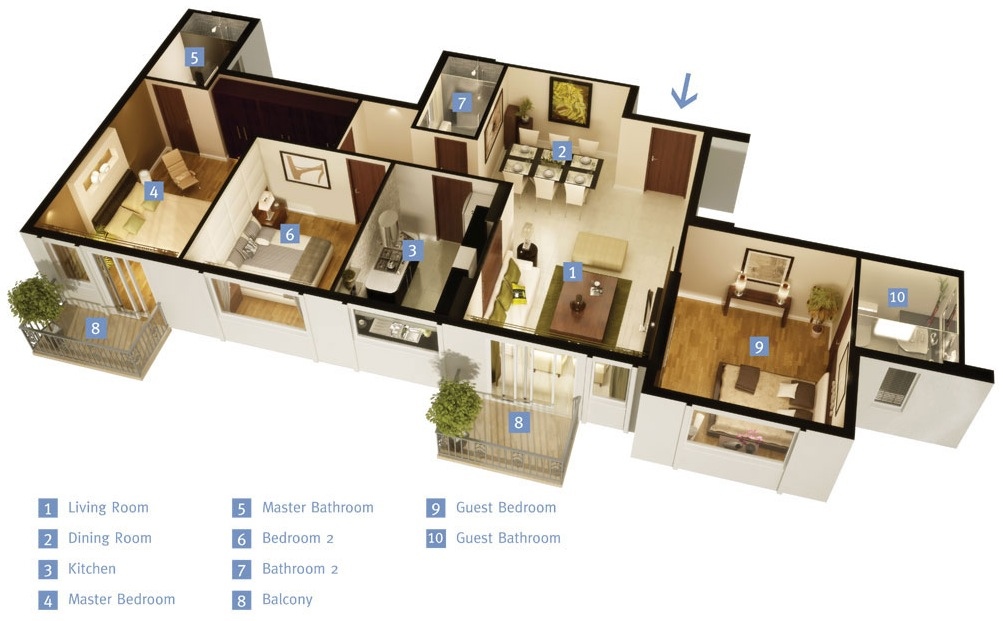 Современная планировка трехкомнатной квартиры
