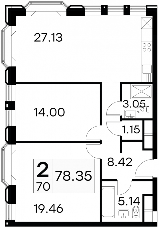 1-комнатная квартира в ЖК Вавилова, 69А на 7 этаже в 1 секции. Сдача в 3 кв. 2018 г.