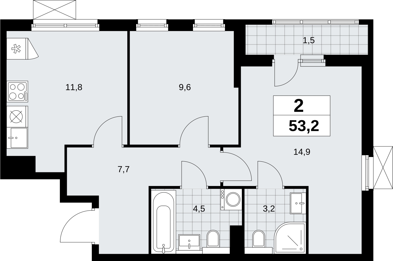 1-комнатная квартира в ЖК Дыхание на 27 этаже в 1 секции. Сдача в 2 кв. 2016 г.