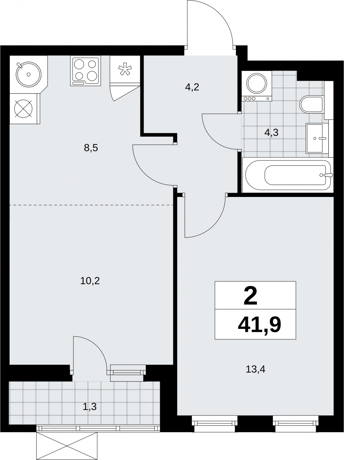 2-комнатная квартира в ЖК Дыхание на 4 этаже в 1 секции. Сдача в 2 кв. 2016 г.