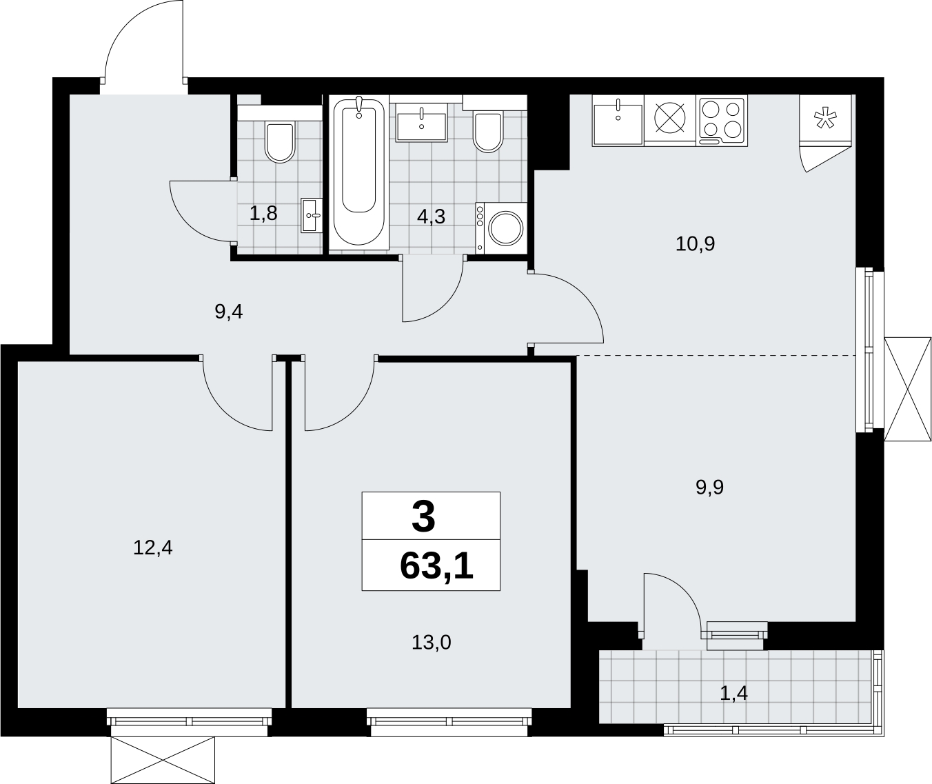 2-комнатная квартира в ЖК Дыхание на 20 этаже в 1 секции. Сдача в 2 кв. 2016 г.