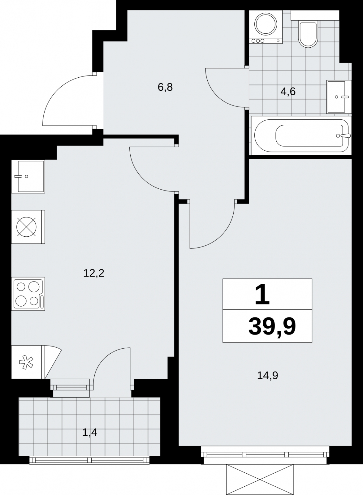 1-комнатная квартира в ЖК Дыхание на 10 этаже в 1 секции. Сдача в 2 кв. 2016 г.
