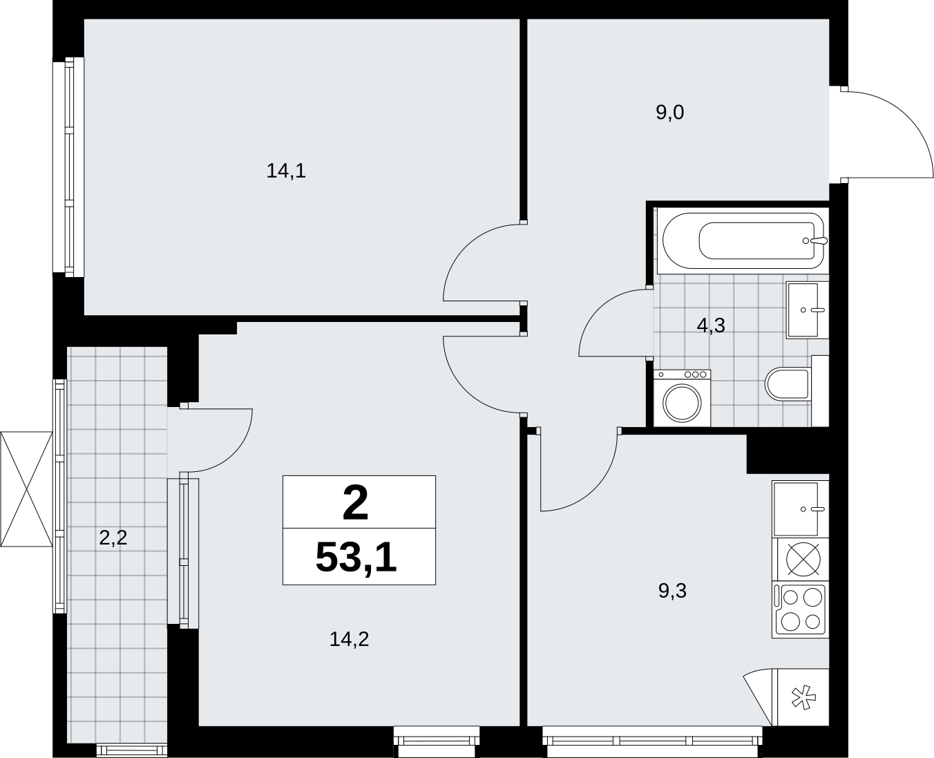 2-комнатная квартира в ЖК Дыхание на 2 этаже в 1 секции. Сдача в 2 кв. 2016 г.