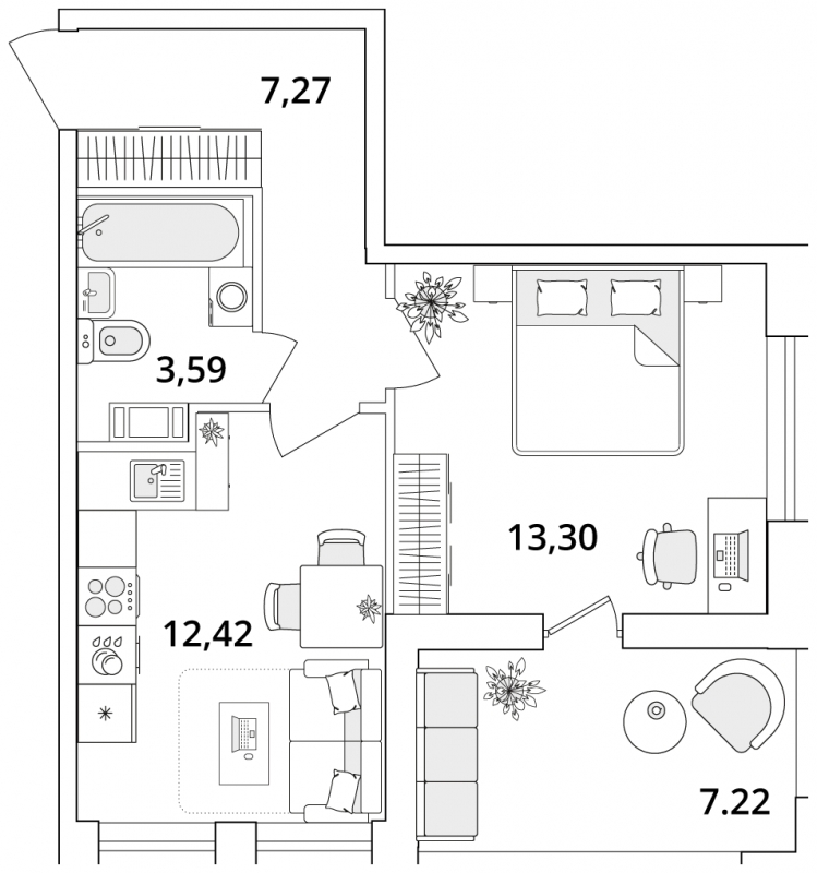 1-комнатная квартира с отделкой в ЖК Внуково 2017 на 14 этаже в 1 секции. Дом сдан.