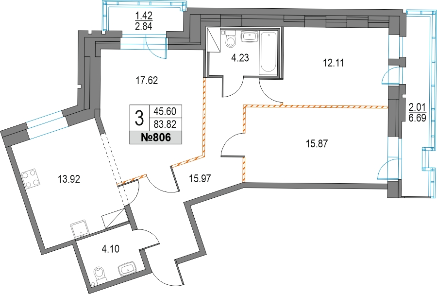 2-комнатная квартира в ЖК Изумрудные Холмы на 25 этаже в 3 секции. Дом сдан.