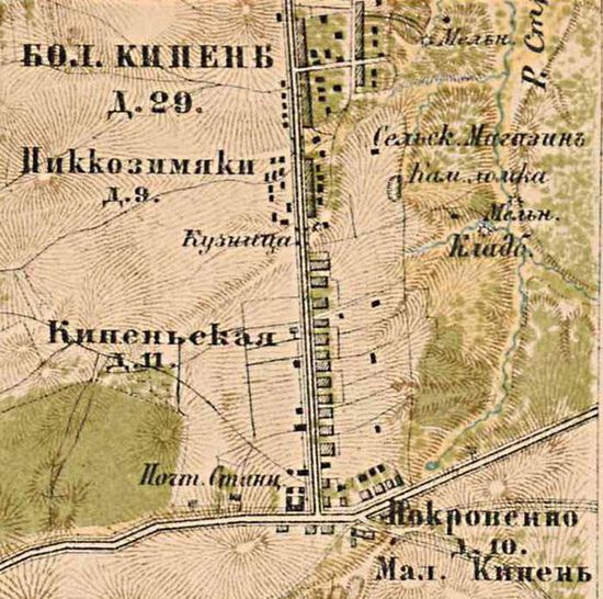 План деревни Кипень. 1885 г.
