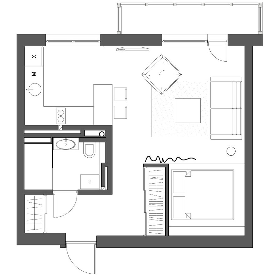 Уникальный интерьер однокомнатной квартиры для молодой пары
